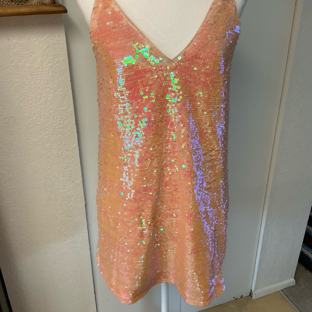 Buddy Love Peach Iridescent Sequin Dress